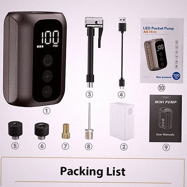 1x Mini Bike Pump USB-C Charging Digital Screen for Bicycle Tire Inflation Tasks