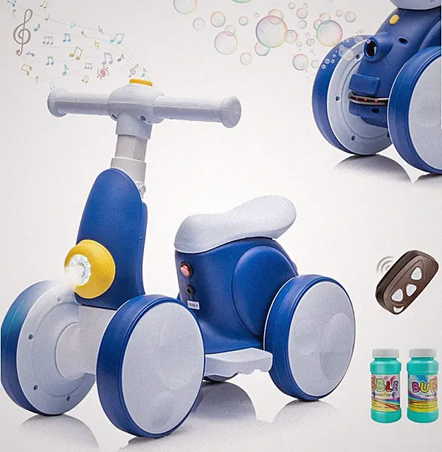 6V Electric Baby Balance Bike with Bubble Machine,4 in 1 Toddler Balance Bike W/