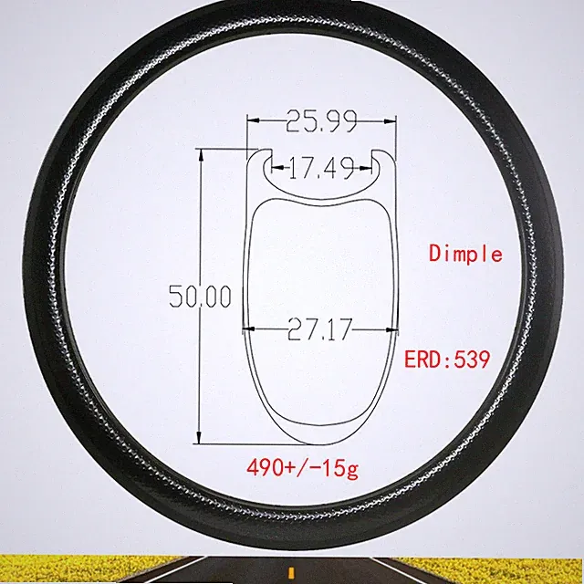 700C 50X26mm Dimple Road Bike Carbon Rim Basalt or V Brake Clincher 16-36 Holes