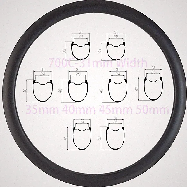 700C Carbon Road Bike Rim 35mm 40mm 45mm 50mm Depth Hookless Tubeless Wheel
