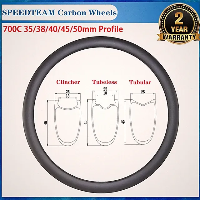 700C Road Bike Carbon Rim Depth 35/38/40/45/50mm Tubeless Clincher Tubular