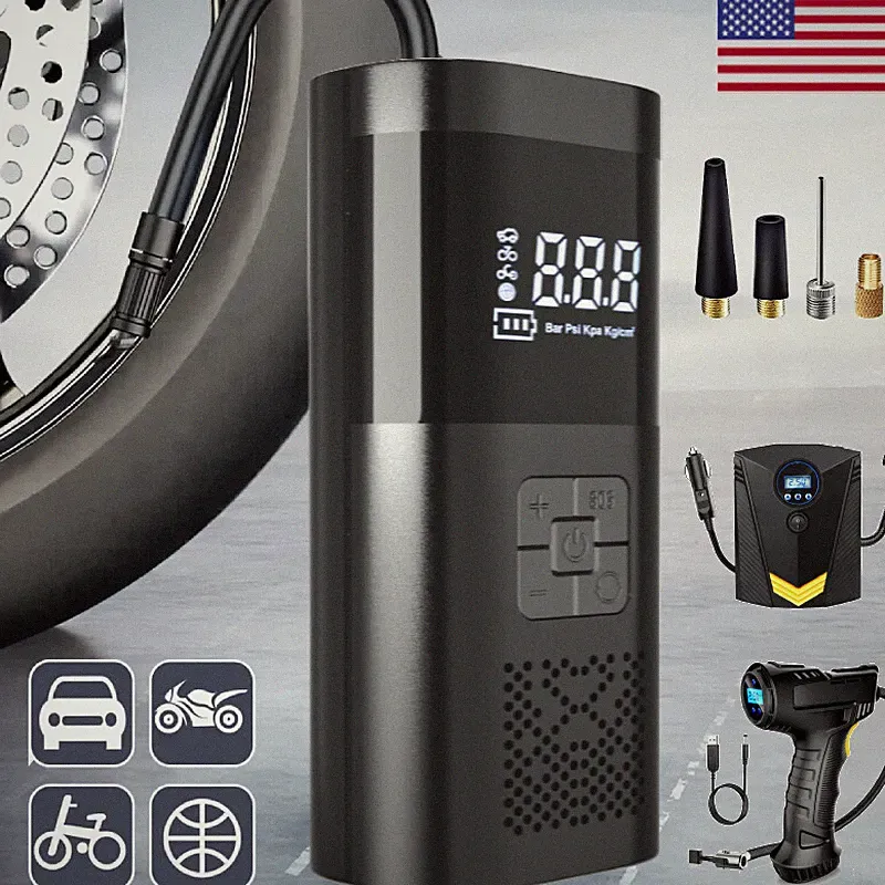 Cycling Air Pump Bike Tire Inflator 12V Rechargeable Car Digital Air Compressor