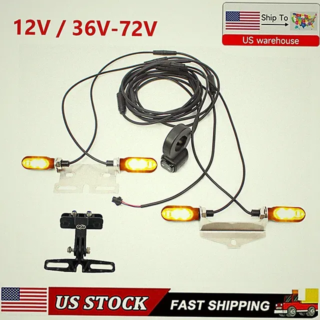 Electric Bike 12V /36V-72V Front Rear Turn Signal Light Kit Waterproof w/Bracket